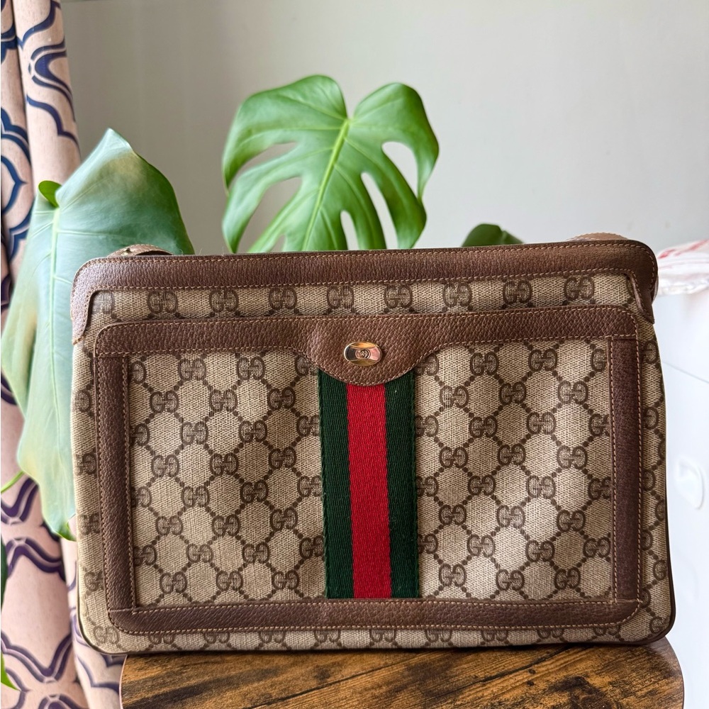 Gucci Beige and Red Messenger Bag
